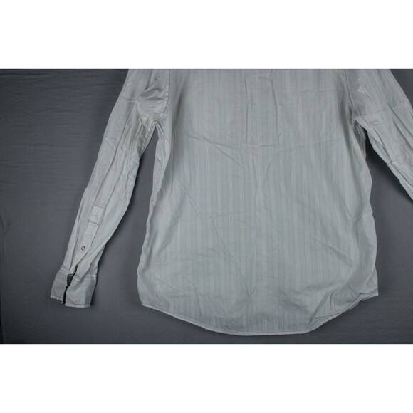 INC Pearl Snap Western Shirt Mens Large Striped White Long Sleeve Roll Up Sleeve - Picture 11 of 15